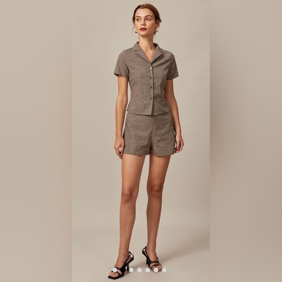 RIHOAS Pants - RHIHOAS Brown Gingham checked  Shorts Set XL